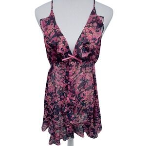 Cynthia Rowley Womens L Floral Ruffle Chiffon Babydoll Mini Dress Y2K Romantic
